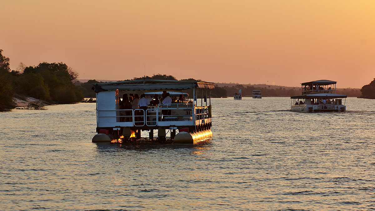 Tourists on lake in Zambia