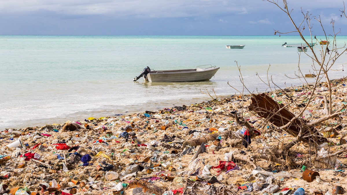 Plastic pollution on a beach in South Tarawa, Kiribati