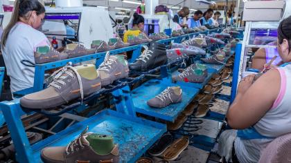 Workers produce shoes in Sao Paolo, Brazil.