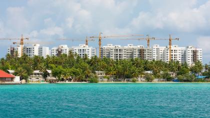 View of high-rise apartments being built in Male, Maldives.