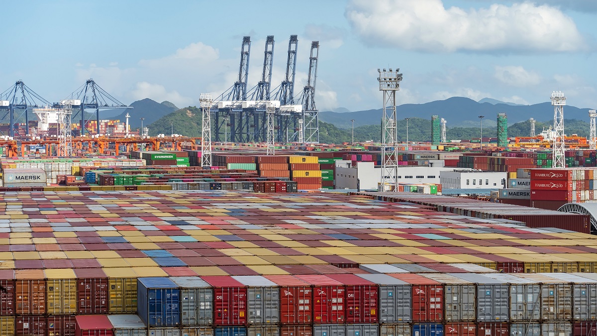 An aerial shot of Yantian Port Free Trade Zone, Shenzhen City, Guangdong Province, China