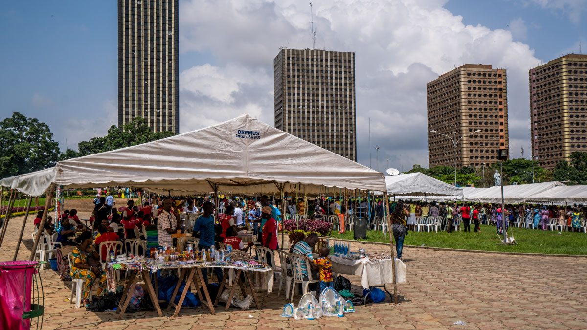 Vendors sell items in Abidjan