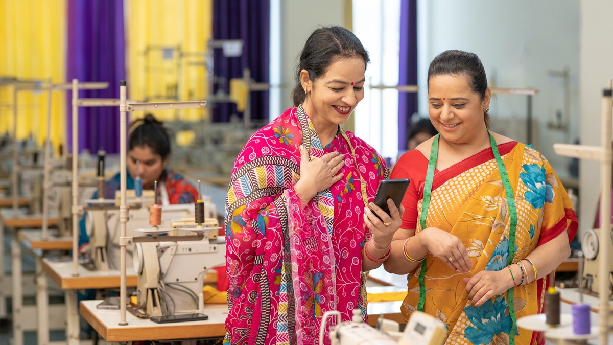 Women entrepreneurs in India use e-commerce to sell textile products.